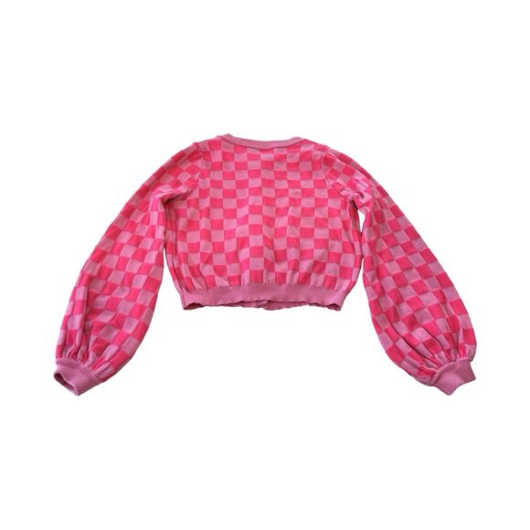 Daisy Street Boxy Cropped Cardigan‎ In Pink Checkerboard Knit Woman’s Large - Picture 2 of 4